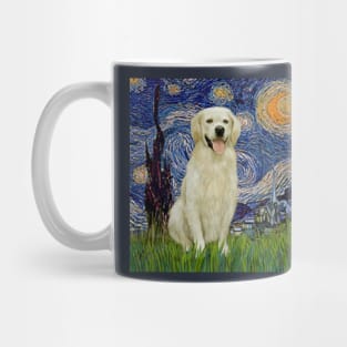 Starry Night by Van Gogh Adapted to Include a Light Golden Retriever Mug